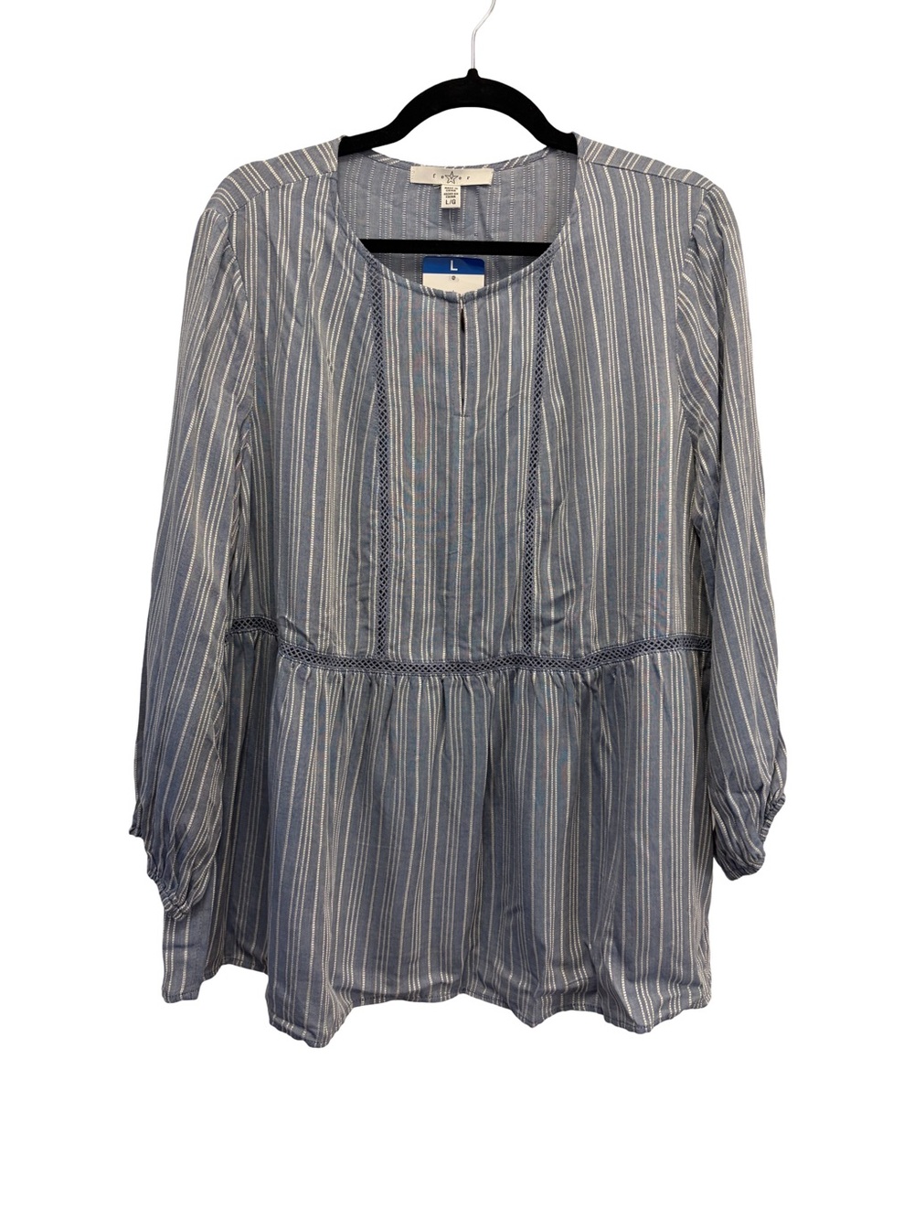 NWT Fever Blue White Stripe Peasant Tunic Blouse Large